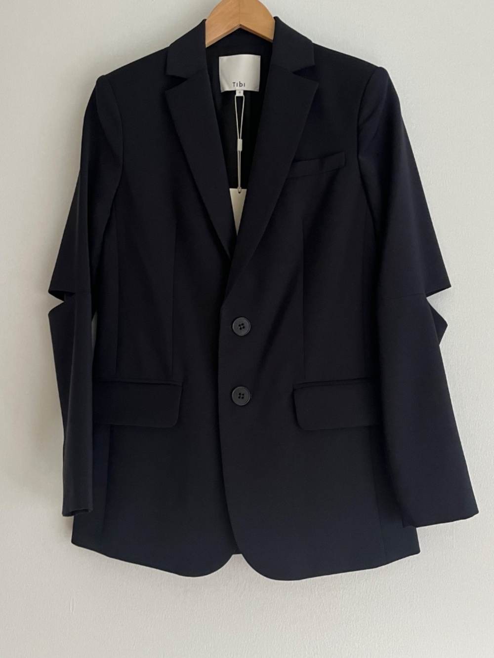 Tibi tropical wool cutout sleeve jacket navy size 0